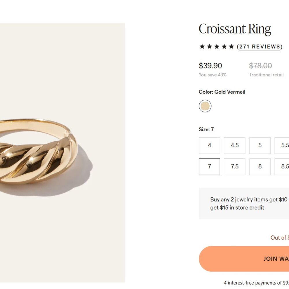 Quince Croissant Ring Size 7 Gold Vermeil